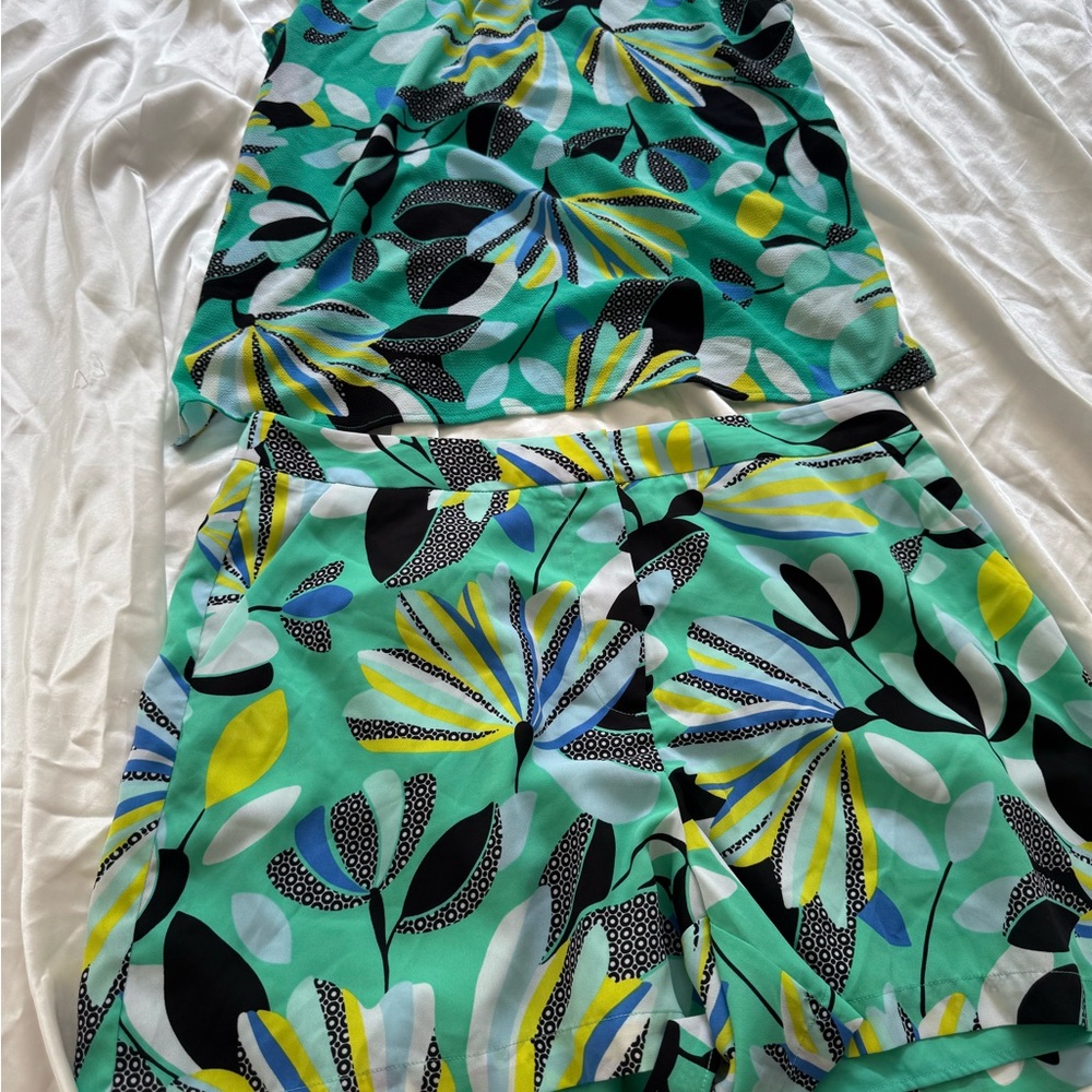 Kaari Blue Teal and Multicolor Patterned Top